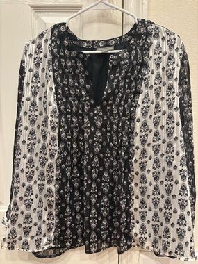 Style & Co. Black and White Printed Peasant Blouse Size XL NEW with tags